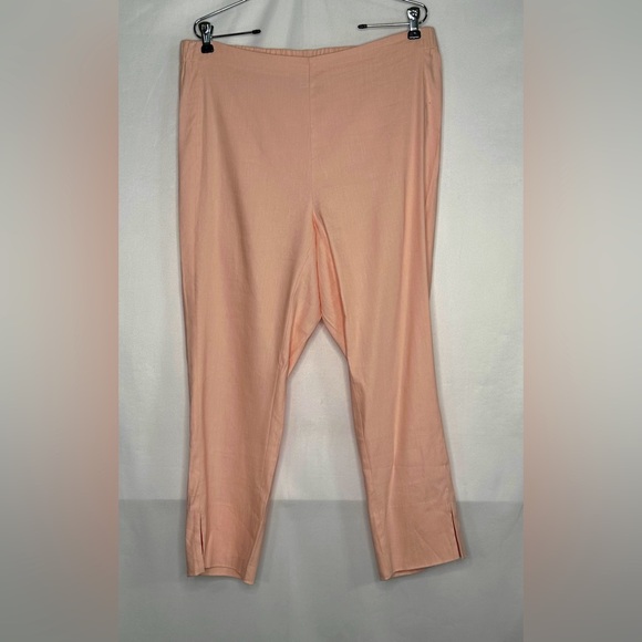 J. Jill Pants - J. Jill Peach Pink Linen Stretch Slim Leg Elastic Waist Crop Pants Size 1X